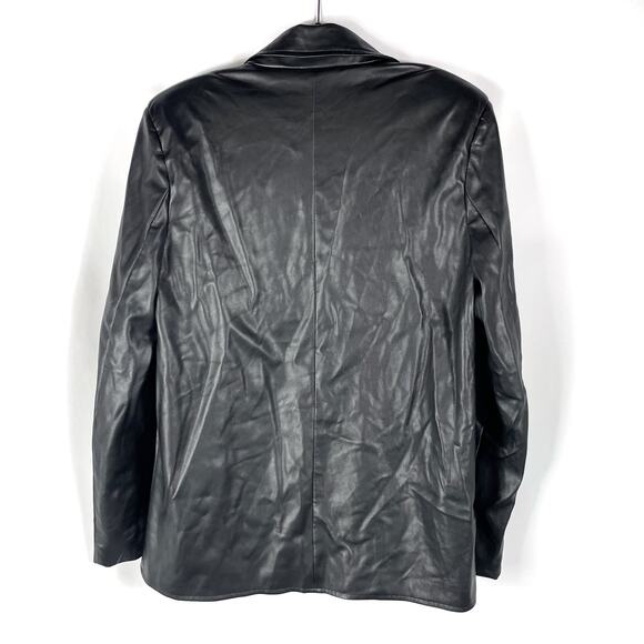 WeWoreWhat‎ Faux Leather Blazer Black Button Front Jacket Vegan Collared Sz M - Picture 10 of 10